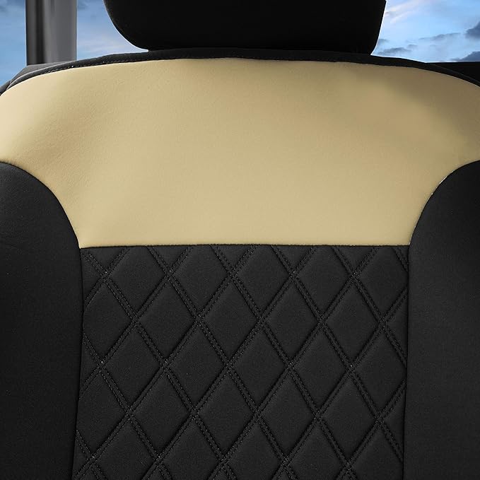 FH Group Car Seat Cover Cushion - 2 Pack Seat Covers for Cars Trucks SUV, Beige Black Neosupreme Car Seat Cushions, Car Seat 