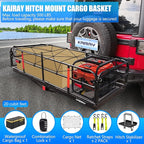 KAIRAY 500 Lbs Heavy Duty Hitch Mount Cargo Carrier 60"x24"x14.4" Folding Rear Luggage Rack Basket Fits 2" Receiver for Car SUV Camping Traveling with Stablizer Waterproof Bag Net Ratchet Straps Lock