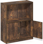 Furinno Gruen Book Shelf, 2-Tier Small Bookshelf, Bookcase with Open Shelf and Doors Storage Cabinet, 9.3 x 21.8 x 27, for Or