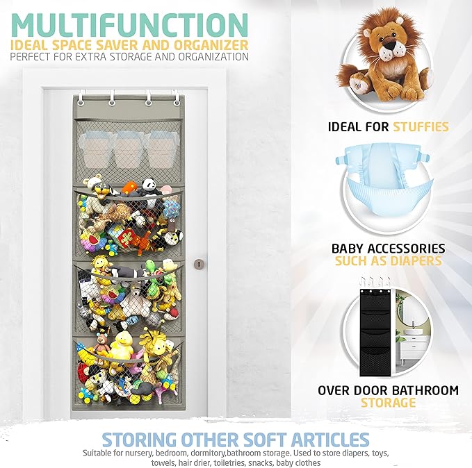 Honeyera Storage for Stuffed Animal - Over Door Organizer for Stuffies, Baby Accessories, and Toy Plush/Easy Installation wit