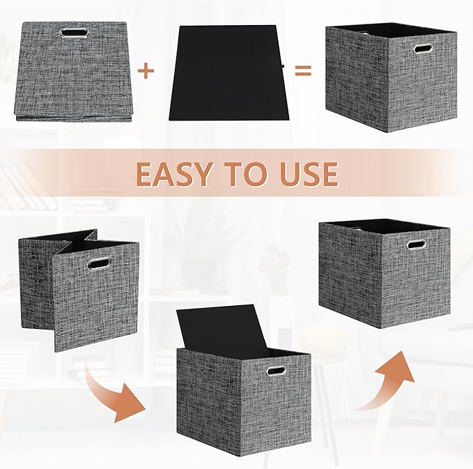 Posprica 13x15x13in Collapsible Storage Bins, Fabric Foldable Cube Storage Boxes, Decorative Storage Baskets Organizer for IK
