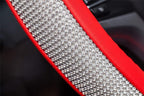 New Diamond Leather Steering Wheel Cover with Bling Bling Crystal Rhinestones, Universal Fit 15 Inch Car Wheel Protector for 
