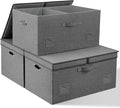 Graciadeco 75 Quarts Extra Large Decorative Storage Bins with Lids, 3 Packs Gray Collapsible Storage Bins with Lids, Stackabl