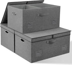 Graciadeco 75 Quarts Extra Large Decorative Storage Bins with Lids, 3 Packs Gray Collapsible Storage Bins with Lids, Stackabl