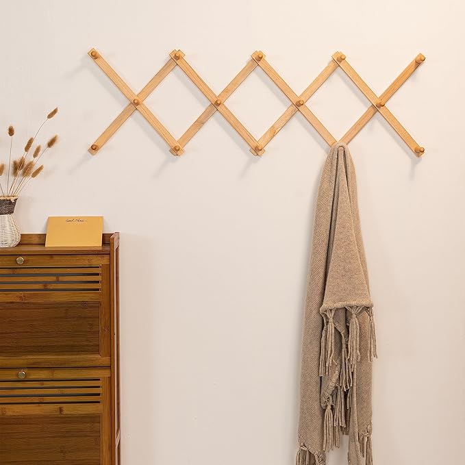 SKOLOO Hat Rack for Wall with 14 Hooks, Solid Wooden, Modern, Expandable Coat Rack Wall Mount for Coats, Hats, Bags, Baseball