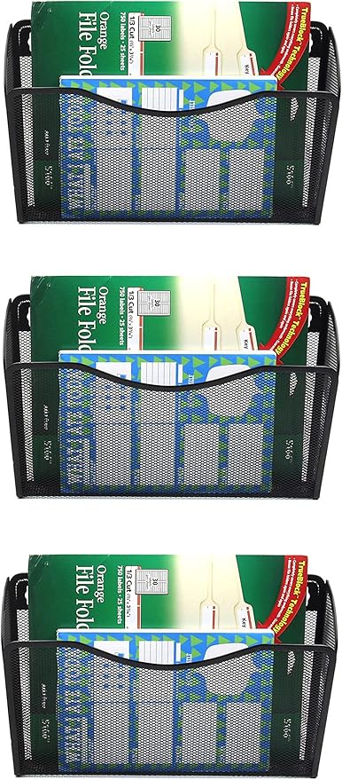 EASEPRES 3 Single Pocket Mesh Hanging File Organizer, Vertical Wall Mounted Magazine File Holder, Mount Basket Mail Paper Doc