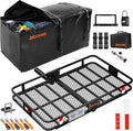 Mockins 60"x36"x6" XL Folding Trailer Hitch Cargo Carrier & 35 Cu.Ft. Tow Hitch Cargo Carrier Bag | 500 Lbs. Capacity Luggage Rack for SUV Car Truck & Soft Waterproof Trailer Rack Bag with Accessories