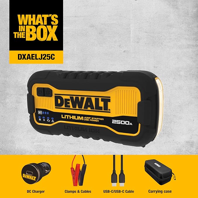 DeWalt DXAELJ25C 2500 Peak Amp Lithium Jump Starter with USB Power Bank and Carrying Case