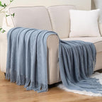 BATTILO HOME Bluish Grey Throw Blanket for Couch, Soft Knit Throws with Tassels for Home Decor, Blue Blankets and Throws for 