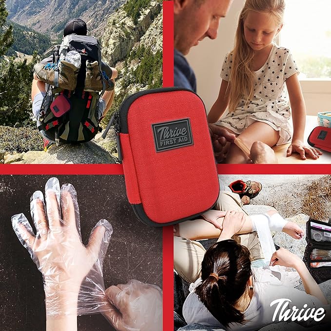 Thrive Mini First Aid Kit - Compact Travel Essentials Pack - Waterproof Camping Essentials Set - Portable Car First Aid Kit &