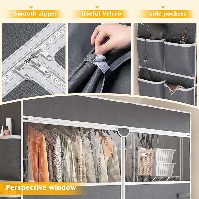 Raybee Clothes Rack with Cover Clothing Racks for Hanging Clothes Heavy Duty Portable Closet with Wheels，Rolling Garment Rack