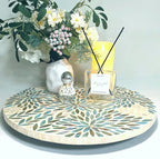i-lan 18-inch Mother of Pearl Lazy Susan – Large Rotating Turntable with Floral Inlay, Smooth Spin for Kitchen Cabinet Dining