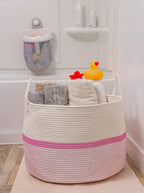 OrganiHaus Large Woven Storage Basket for Blankets and Toys 20" x 13" Inch, Rope Laundry Basket with Handles, Cushions & Pill