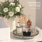 13" Oak Bathroom Vanity Tray Turntable for Perfume Candle, Round Wooden Decorative Tray for Kitchen Sink Countertop Organizer