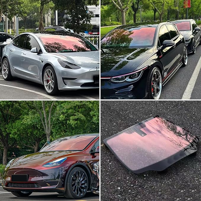 Chameleon Red Blue Car Front Window Tint 78% VLT Car Window Tint Color Change Effect Vehicle Windshield Solar Protection Film, 59.84" x 1181.10"
