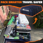 Mockins 30 Cu Ft Navy Car Rooftop Cargo Carrier Bag | 60"x43"x20" Weatherproof 500D Vinyl Car Roof Bag Cargo Carrier for Top of Vehicle | Vehicle Soft-Shell Carriers w/Roof Mat, Lock, Hooks & Straps