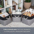 OrganiHaus 11x11 Cube Storage Bins 4 Pack, Foldable Cube Storage Organizer w/ Rope Handles, Collapsible Fabric Bins for Toys,