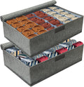 PINGMIC Gray Sock Organizer Divider 2 Pack with Lid - 30 Cell Foldable Closet Storage, Tie Organizer For Men Boxes for Socks,
