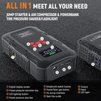 6000A Jump Starter with Air Compressor Portable Car Battery Jump Starter with 150 PSI Tire Inflator for Up to 10.0L Gas and