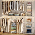 4 Tier Closet Hanging Organizer, Closet Organizers and Storage with 5 S Hooks, Closet Hanging Shelves & Freestanding Wire Sto