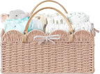HBlife Baby Diaper Caddy, Paper Rope Storage Baskets Nursery Bin with Removable Divider, Portable Car Organizer for Diapers, 