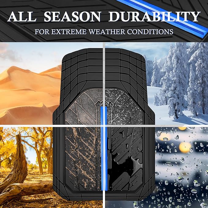 CAR PASS Metal Medium Rubber Floor Mats for Car Heavy Duty Car Mats All Weather, Universal Trim to Fit for Truck SUV Vehicle Automotive Floor Mats, Waterproof Car Mats 4 Piece Black Bule