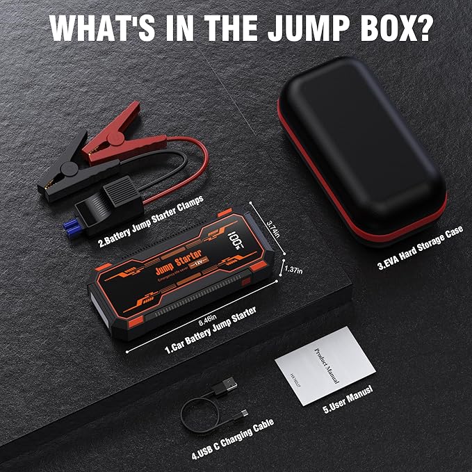 Car Jump Starter 6000A Car Battery Jump Starter Portable,12V Battery Jumper Starter Portable(10.0L Gas/8.0L Diesel),LCD