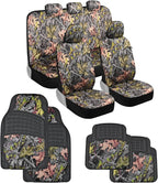 BDK Camo Car Seat Covers Full Set with Floor Mats – Complete Interior Protection Set, Realistic Green Forest Camouflage Patte