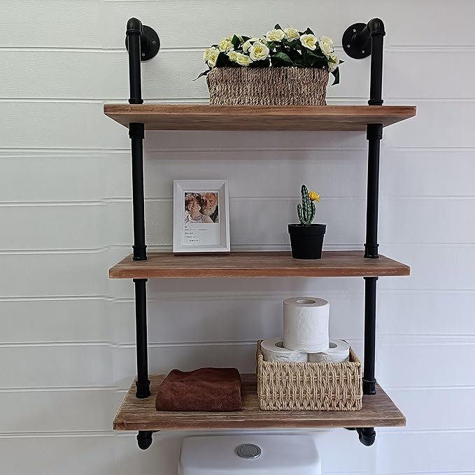 Industrial Pipe Shelving Bathroom Shelves Over Toilet 24 Inch,Rustic Wall Shelves,Industrial Floating Shelves for Wall Pipe S