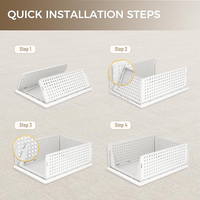 Pinkpum 8 Pack Closet Organizers and Storage Plastic Stackable Storage Bins, Foldable Drawer Shelf Storage Container for Ward