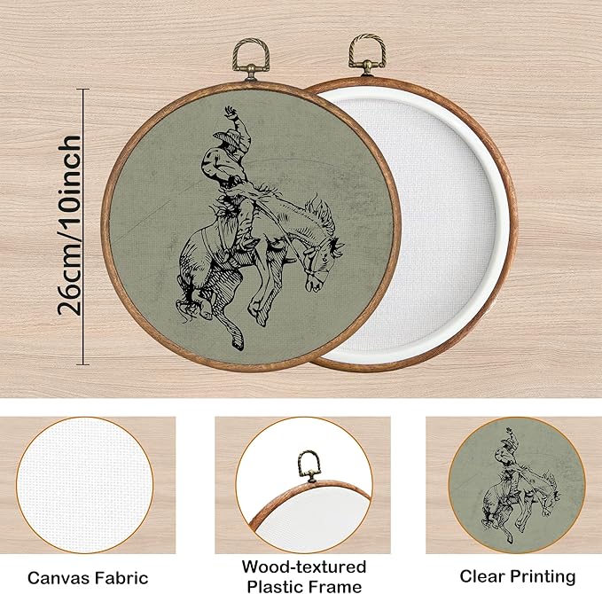 KSDUT Western Cowboy Horse Green Wall Art Decor - Brown Bucking Southwestern Wall Art Canvas Frame Hanging Prints, Mid Centur