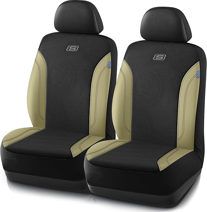 Skechers Car Seat Covers, Work Leather Seat Covers 5-Times Stronger Built-in Webbing, Oxford Fabric Front Seat Cover, Airbag 