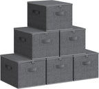 SONGMICS Foldable Storage Organizer Boxes, Set of 6 Storage Basket Bins with Lids, Handles, Clothes Organizer, 15.7 x 11.8 x 