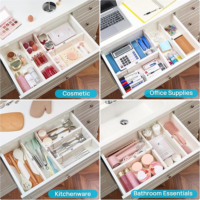 Vtopmart 6 Pack Drawer Dividers for Clothes, 4" High 11.3"-17" Adjustable Expandable Dresser Drawer Organizer, Plastic Drawer