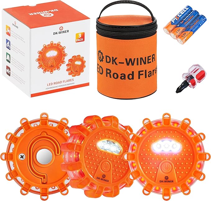 LED Road Flares roadside emergency car kit emergency road flares Kit with Magnetic Base for Vehicles & Boat | 9 Flash Modes(w