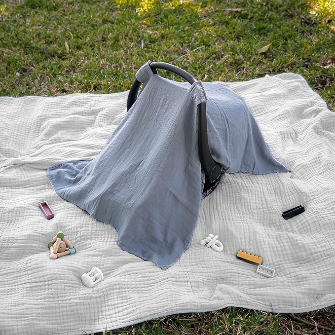 Comfy Cubs Baby Car Seat Cover - Soft, Breathable Bamboo Rayon and Muslin Cotton Blend - Lightweight Canopy for Sun, Bug, and