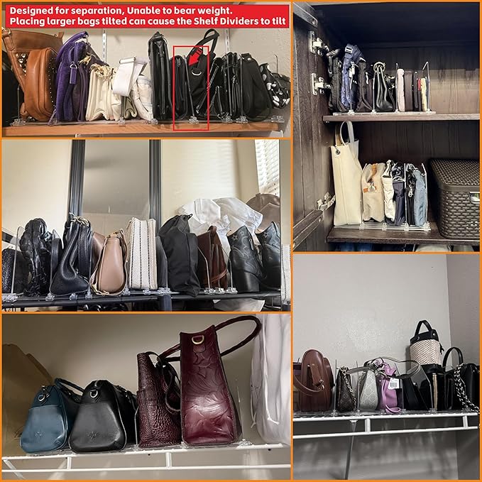 Yieach 4 Pack Acrylic Purse Organizer for Closet,Adjustable Purse Dividers and Handbags Storage Organizer,Clear Shelf Divider