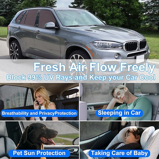 Front Side Half Window Shade Foldable Custom Fit for BMW X5 2013-2018 Car Window Shades for Side Window Sun Shade UV Protection Heat Insulation for Camping Sleeping 8PCS