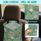 Car Garbage Bag Blooming Floral and Leaves Drawstring Car Trash Bag Hanging for Back Seat with Adjustable Buckle Canvas Vehicle Trash Can Easy-to-Install
