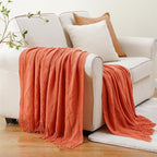 BATTILO HOME Orange Fall Throw Blanket for Couch Sofa, Knitted Decorative Blankets Throws Halloween Throw Blanket Fall Decora