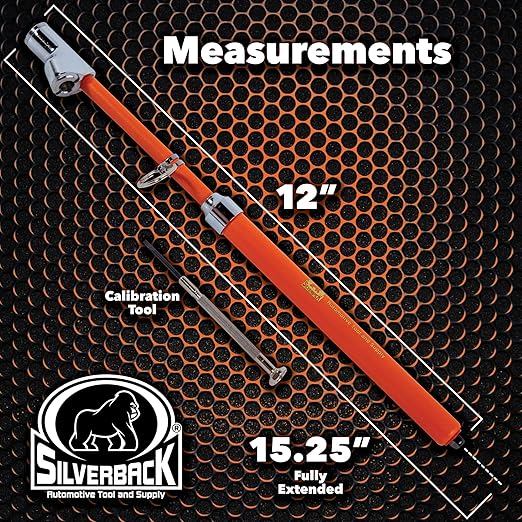 Silverback Hi-Visibility Orange Dual Foot Commercial Truck Tire Pressure Gauge, Recalibratable. Heavy Duty Stick Gauge with Black Metal Bar, Range 10-150 PSI in 2 PSI Increments.