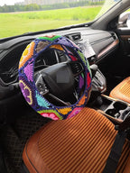 YDM Crochet Steering Wheel Cover, Sunflower Design, Standard Size (14-15 inches), Cotton, Slip Resistant, Elastic, Customizable Color, Gift Idea