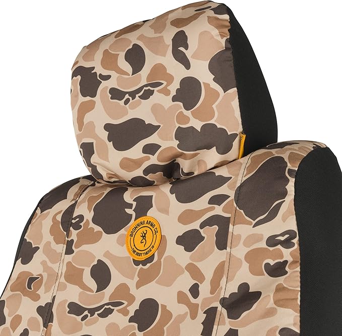 Browning Universal Low Back and Bench Seat Covers, Water and Dirt Resistant Car, Truck, and SUV Seat Covers, Arms Co. (Tan Du