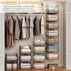 X-cosrack 7 Tier Foldable Hanging Closet Organizer and Storage,Wire Closet Shelving with 4 Large Hooks+ 5 S Hooks,Hanging Bas