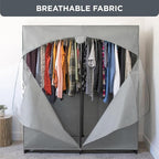 HOLDN’ STORAGE Portable Wardrobe Closet - 65 lb Large Capacity, Internal Heavy Duty Metal Rod, Zipper & Clear Window, Durable