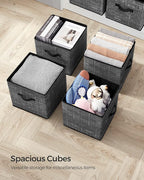 SONGMICS Storage Cubes, 13-Inch Non-Woven Fabric Bins with Double Handles, Set of 6, Closet Organizers for Shelves, Foldable,