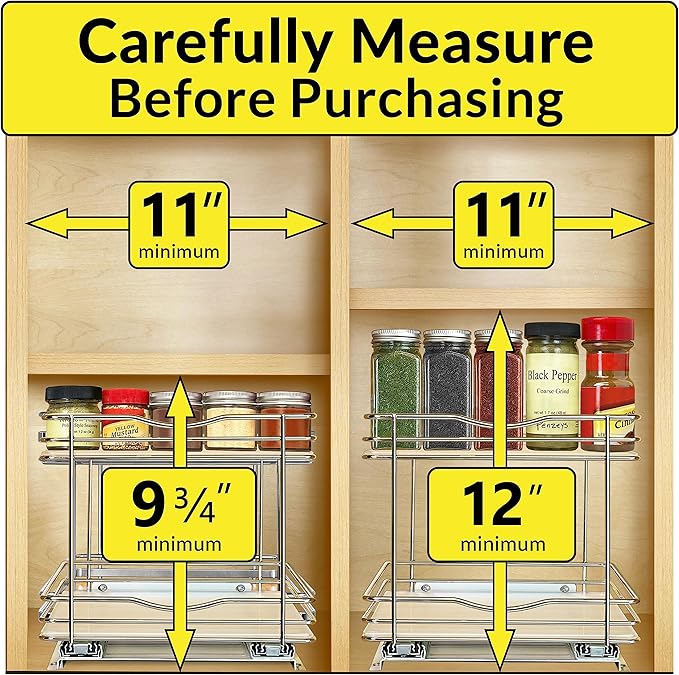 LYNK PROFESSIONAL® Pull Out Spice Organization for Cabinets - 10-3/8 inch Wide – Spice Rack for Inside Cabinets, Slide Out Sp