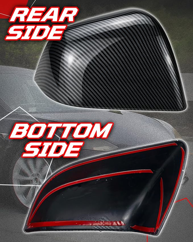 Side Mirror Caps Cover Compatible with Tesla Model Y 2021 2022 2023 2024 Gloss Carbon Fiber Mirror Covers