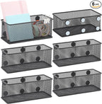 EASEPRES Magnetic Pencil Holder Set of 6 - Black Wire Mesh Storage Baskets Organizer with Strong Magnets - Perfect for Whiteb