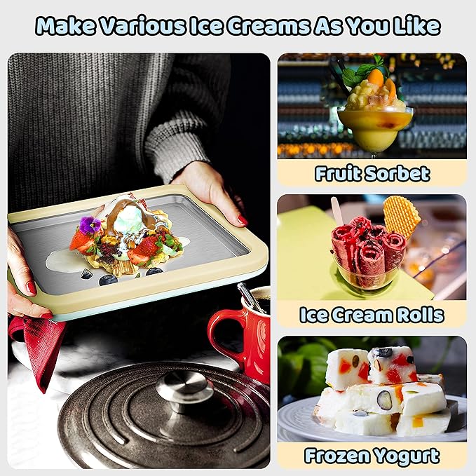Ice Cream Roll Maker Rolled Ice Cream Machine, Sweet Spot Pan, Instant Cold Plate, Ideal for Making Rolled Ice Cream Soft Serve Slushies Frozen Yogurt Sorbet and Gelato (Yellow)